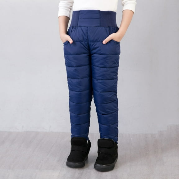 XQYLOS Boys Girls Kids Snow Pants, Cotton Puffer High Rise Waterpro𝗈f Trousers with Pockets for Winter Outdoor Activities