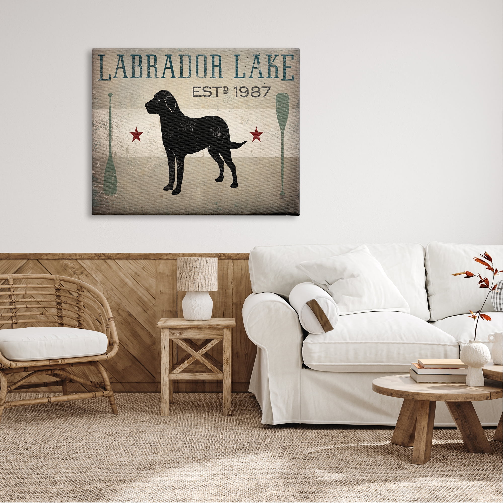 Stupell Industries Labrador Lake Rustic Dog Rowboat Oars Cabin Sign, 48 x 36, Design by Ryan Fowler