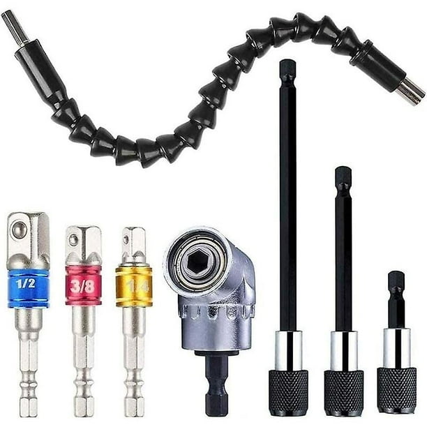 Accesorios de torno, portapuntas de destornillador magnético, 3 puntas de destornillador magnético de vástago hexagonal+1 broca de ángulo recto+1 taladro de extensión de ángulo flexible C
