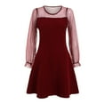 thumbnail image 4 of Xyant Little Girls Dresses Contrast Mesh Puff Long Sleeve Neck Formal Party A Line Short Tulle Dress Red,10-12 Years, 4 of 5