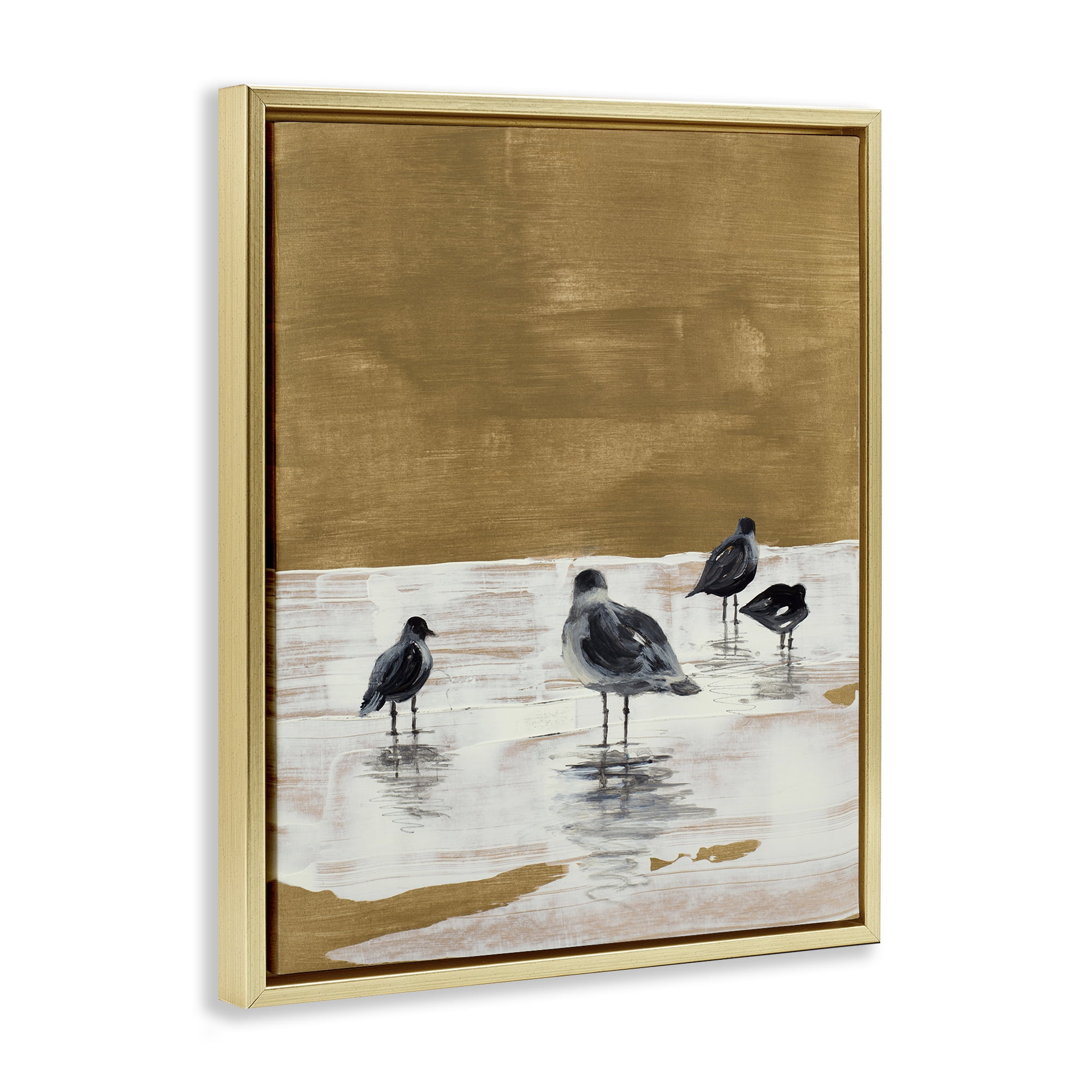 Stupell Industries Sea Seagull Silhouettes Animals & Insects Painting Gold Floater Framed Canvas Art Print Wall Art, 25 x 31
