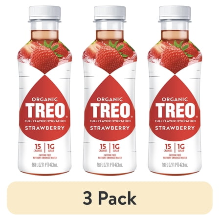 (3 pack) Treo Strawberry Flavored-Infused Bottled Birch Water, 16 oz