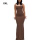 thumbnail image 3 of Qarigey larga Vestido ajustado Ropa de fiesta Cami Correas Sin mangas Piel multicolor Cierre Multiusos Atractivo Vestidos Marrón/XXL, 3 of 6