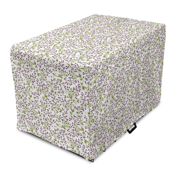 Flower Dog Crate Cover, Floral Pattern Wild Berries Ornamental Curvy Branches Foliage Fruits Botanic, Easy to Use Pet Kennel Cover Small Dogs Puppies Kittens, 7 Sizes, Purple Green White, by Ambesonne
