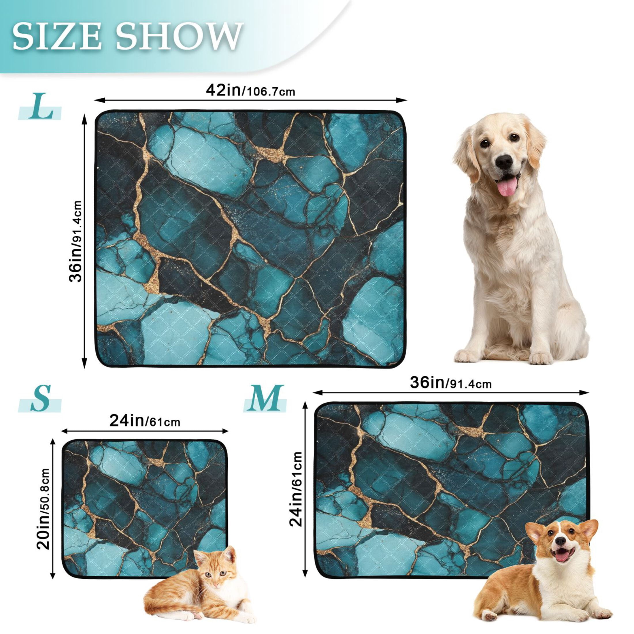 Qxltty Dark Green Gild Marble Cat litter Pads Pet Set of 2 Diaper Mats Center Anti-leakage Layer Absorbent Soft and Comfortable