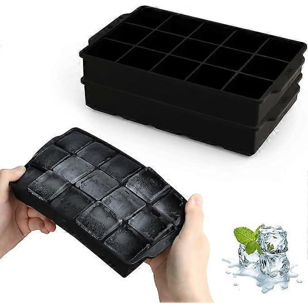 Ice Cube Molds, 2 Pieces 15 Grid Silicone Ice Cube Trays, 3.5cm Square Ice Cubes for Cocktails, Whiskey, Wine, Fruit, Puree, Ice Cream