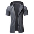 thumbnail image 1 of Moda hombre cárdigan bolsillo Casual con capucha Color puro camiseta manga corta blusa superior Fridja hkj1700, 1 of 6