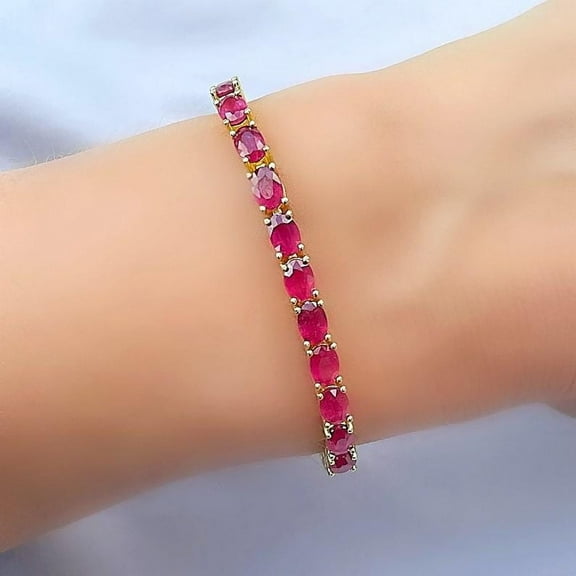 Simulated Ruby tennis bracelet, Ruby Prong Set Tennis Bracelet,14k Plated ruby Tennis Bracelet,Lab Ruby Tennis Bracelet,July Birthstone Bracelet,Layering Bracelet