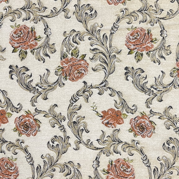 Decora Furnishings Vintage Floral Scroll Design Premium Chenille Jacquard Fabric for Upholstery, Craft - Width 54 inches - Fabric by The Yard (Beige)