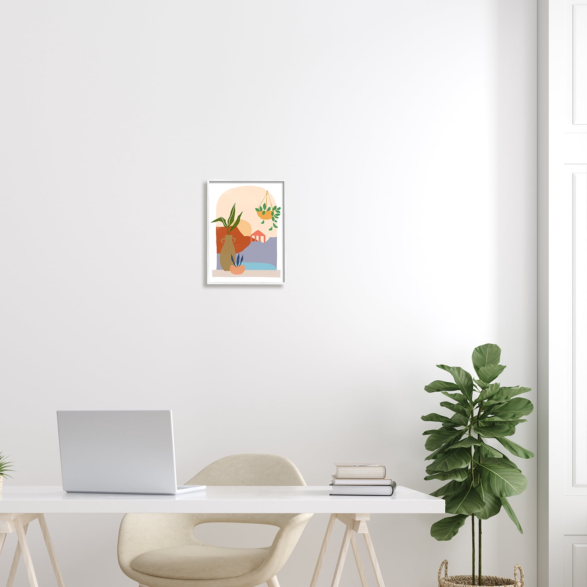 Stupell Industries Bold Hanging Potted Plants Windowsill Landscape Scene Graphic Art White Framed Art Print Wall Art, Design by June Erica Vess