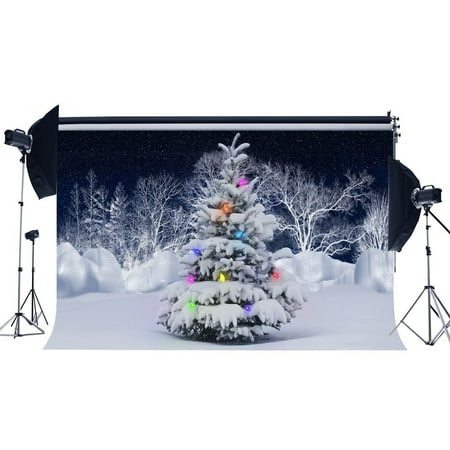 GreenDecor Polyster 7x5ft Photography Backdrop Christmas Tree Rural Forest Snow Covered Landscape Xmas Backdrops for Baby Kids Children Adults Happy New Year Portraits Background Photo Studio