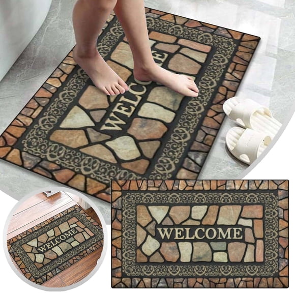 TIELUTT Stone Pattern Welcome Doormat Flannel Carpet for Living Room and Bedroom Non Decorative Rug Floor Mat Rug for Room Soft Blanket Throw Blanket Throw Thick Rug Throw Blanket for Sofa