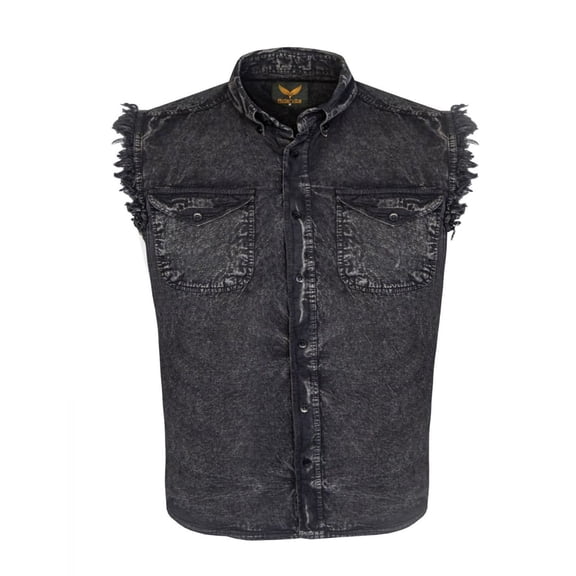 Mens Biker cut off Cotton Shirt Sleeveless Denim Shirt Cowboy Button Down Shirts with Front Pocket