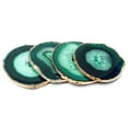 thumbnail image 2 of Modern Home Set of 4 Natural Agate Stone Coasters - Green w/Gold Edge, 2 of 2