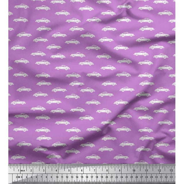 Soimoi Rayon Crepe Fabric Car Transport Print Fabric by Yard 46 Inch Wide