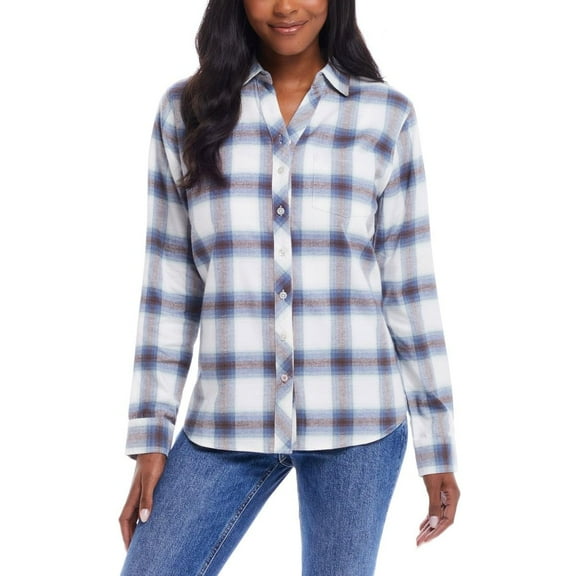 Weatherproof Vintage Women's Classic-Fit Long-Sleeve Lightweight Plaid Flannel Shirt (Blue, S)
