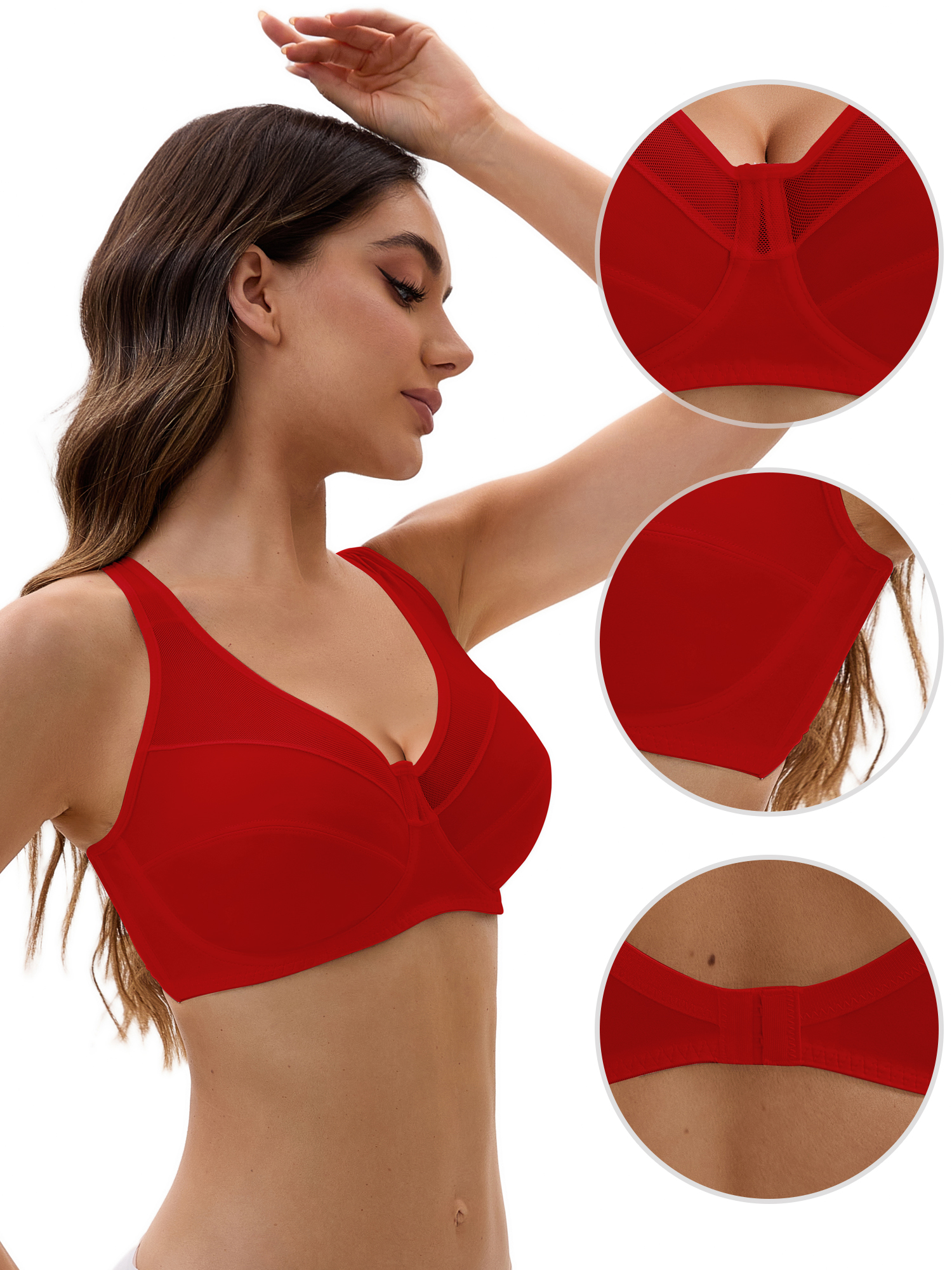 Unique Bargains Women's Mesh Adjustable Strap Underwire Soft Bras E 44 Red