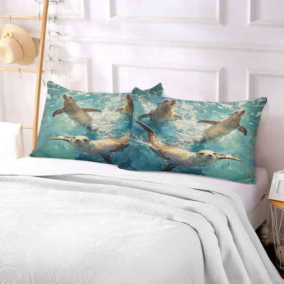Pillow Case Plush Pillow Sea-lion Play on The Ocean Case standard size/King size/Queen size Bed Pillow Pillowcases