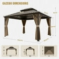 thumbnail image 5 of COOS BAY 12x14 Hardtop Gazebo with Aluminum Frame, Galvanized Steel Double Roof Outdoor Pavilion with Netting and Curtains, Dark Brown/Tan, 5 of 9