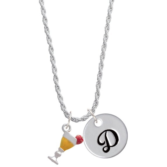 Delight Jewelry Silvertone 3-D Yellow Tropical Drink Silvertone Script Initial Disc - D - Charm Necklace, 20"+3"