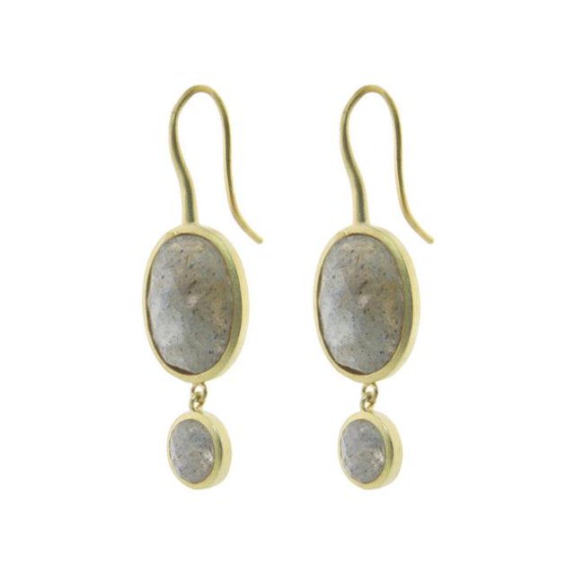 Boucles d'Oreilles Pendantes en Pierre Labradorite Plaqué Or Argent