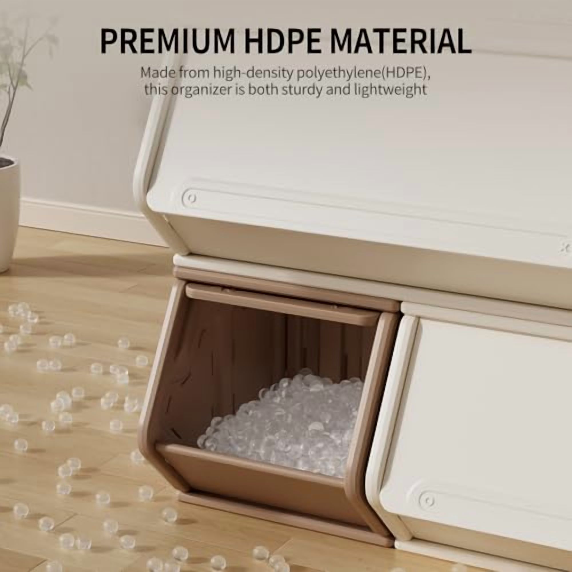 UNICOO® 2+4 Free Combination Stackable Plastic Storage Cabinet w/Dust Proof Cube Containers, Customizable, Lightweight Organizer for Home, Office, School, Dorm (2+4 Coffee & Cream)