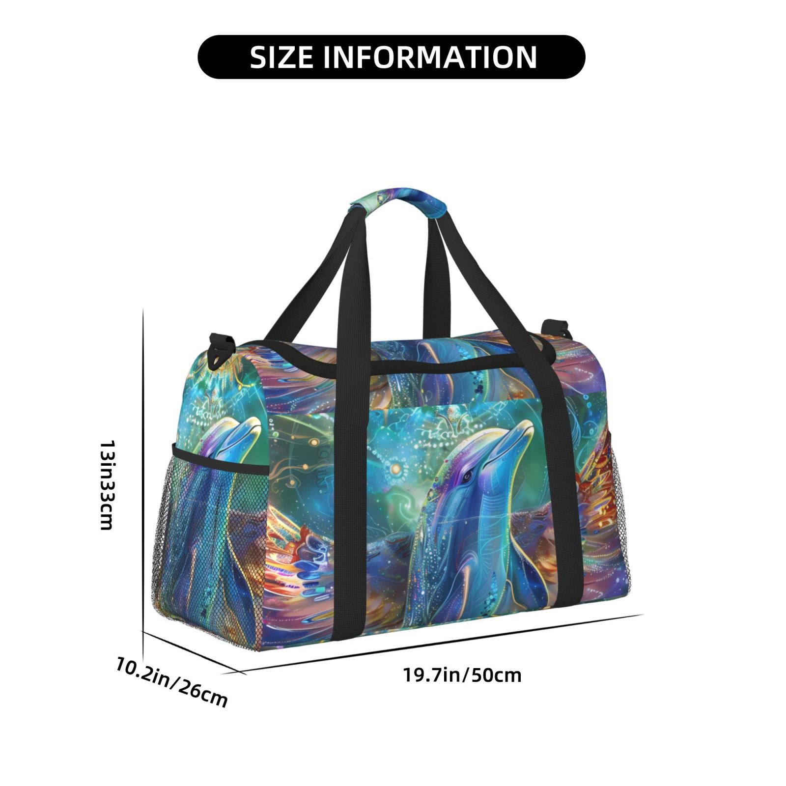 Defioc Colorful Winged Dolphin Print Hand Travel Bag - Foldable Travel Duffel Bags for Men Women -Sport Gym Bag - Overnight Travel Duffel Bag - Adjustable Shoulder Strap