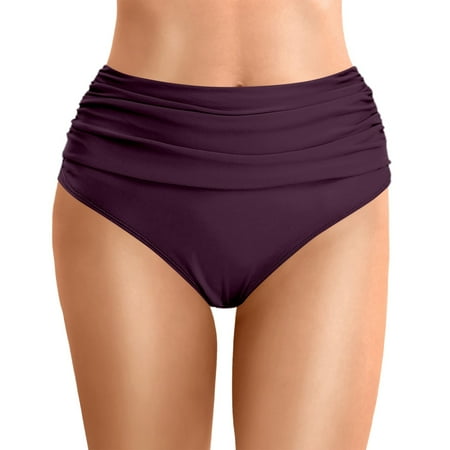 MNCEKFOD Womens Swim Bottoms Floral High Waist Ruched Belly Control Bikini Swim Shorts Comfortable And Stylish Bathing Suit Bottom Dark Purple XXL