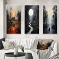 thumbnail image 1 of Designart "Sunset in a Mystic Forest by the River" Landscape & Nature Framed Wall Art Set Of 3 - Orange River Mountain Frame Gallery Set For Office Decor, 1 of 6