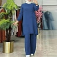 thumbnail image 4 of QATAINLAV Abayas Dress for Women Muslim Long Sleeve Shirts Tops and Loose Fit Wide Leg Pants 2 Piece Sets Solid Color Lounge Set Plus Size Dubai Outfits, Blue, L, 4 of 8