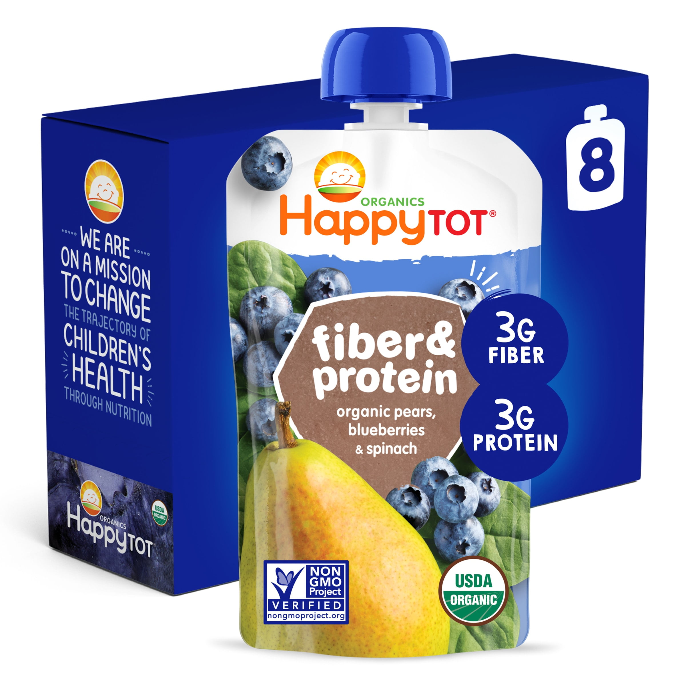 Happy Tot Organics Fiber & Protein Stage 4, Pears Blueberries & Spinach