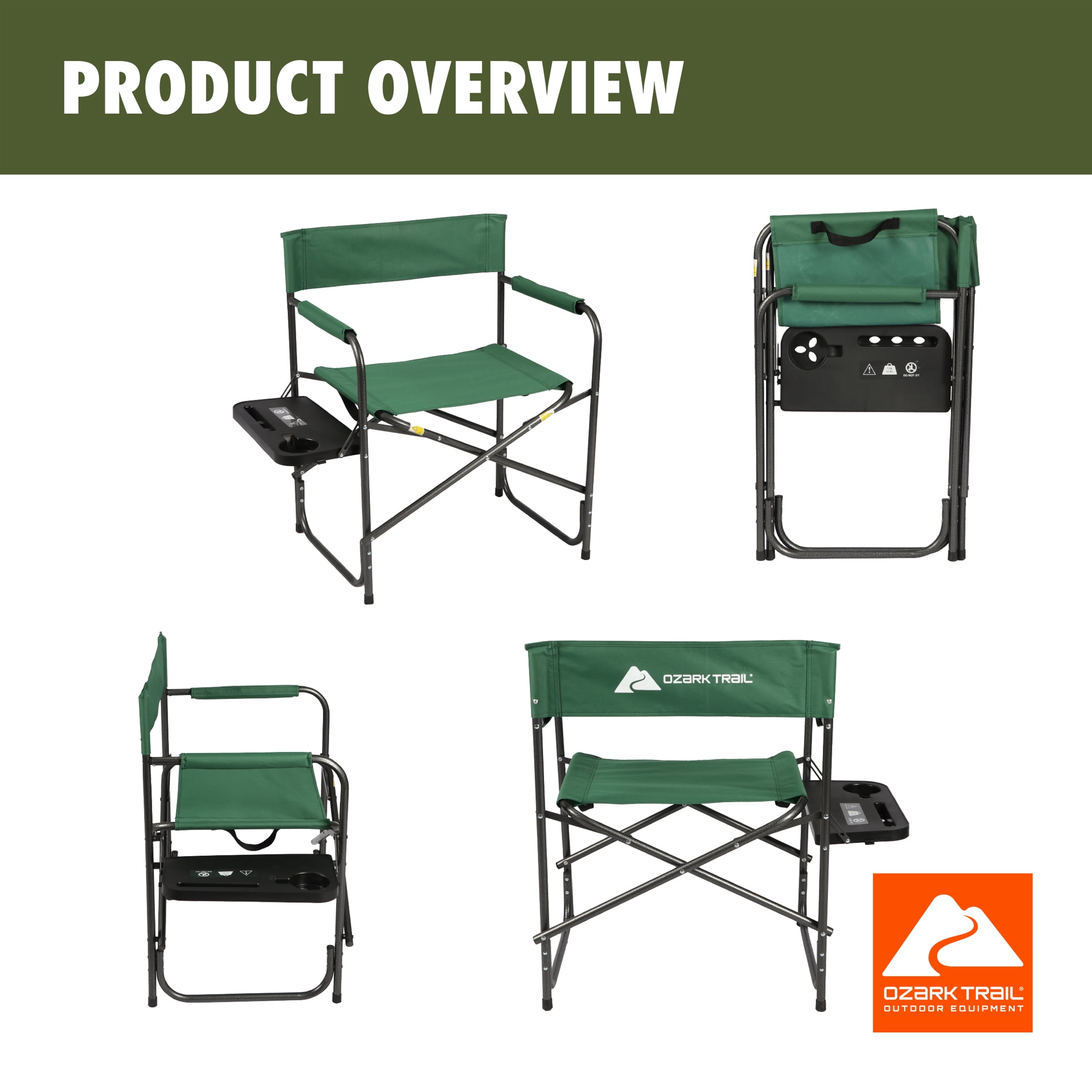 Ozark Trail Director Chair with Side Table, Green