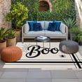 thumbnail image 2 of BOO Halloween Outdoor Rug for Patio/Deck/Porch, Non-Slip Large Area Rug 5 x 7 Ft, Striped Horror Spi-der Web Beige Indoor Outdoor Rugs Washable Area Rugs, Reversible Camping Rug Carpet Runner, 2 of 8