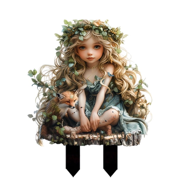 Decorative Garden Stake with Forest and Deer Design, Acrylic Construction, Waterproof and Weather-Resistant, Includes Ground Insert