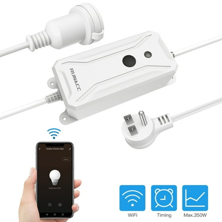 350W Dimmer Light Switch Dimmer Switch for Indoor/Oudoor Patio String Lights LED Bulbs, Timer/Memory Function, Remote Control Timer, US Plug