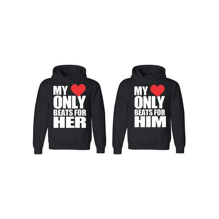 Christmas Gift For Him Only Beats For Her - Him Couple Matching Hoodie Valentines Anniversary Christmas Gift Men Small Women Small ()
