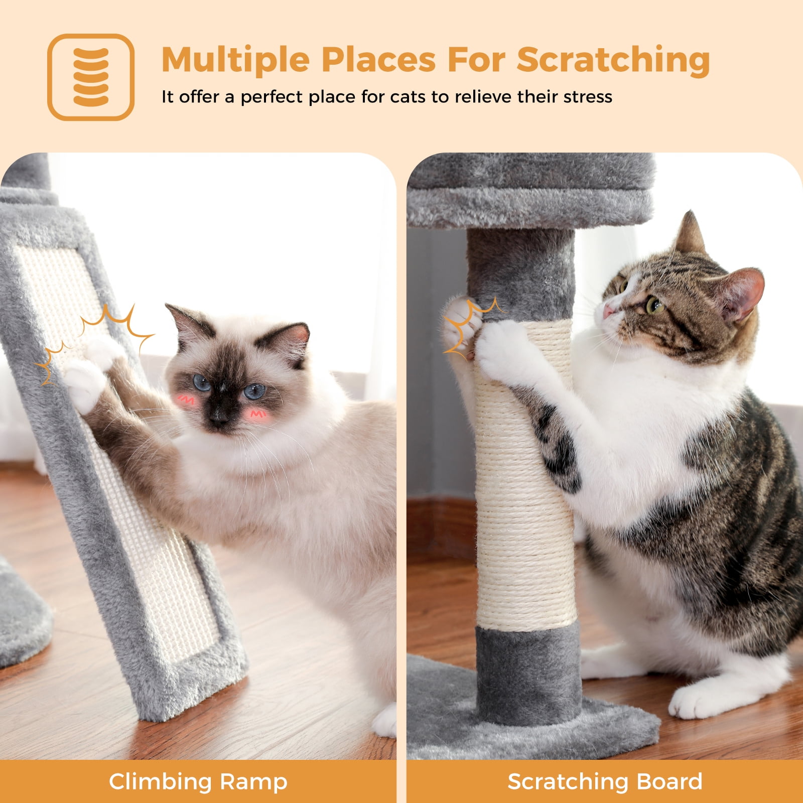 Pefilos 41" Cat Tree Tower for Indoor Cats, Multi-Level Cat Condo House with Cozy Plush Perches Cats Play House, Gray