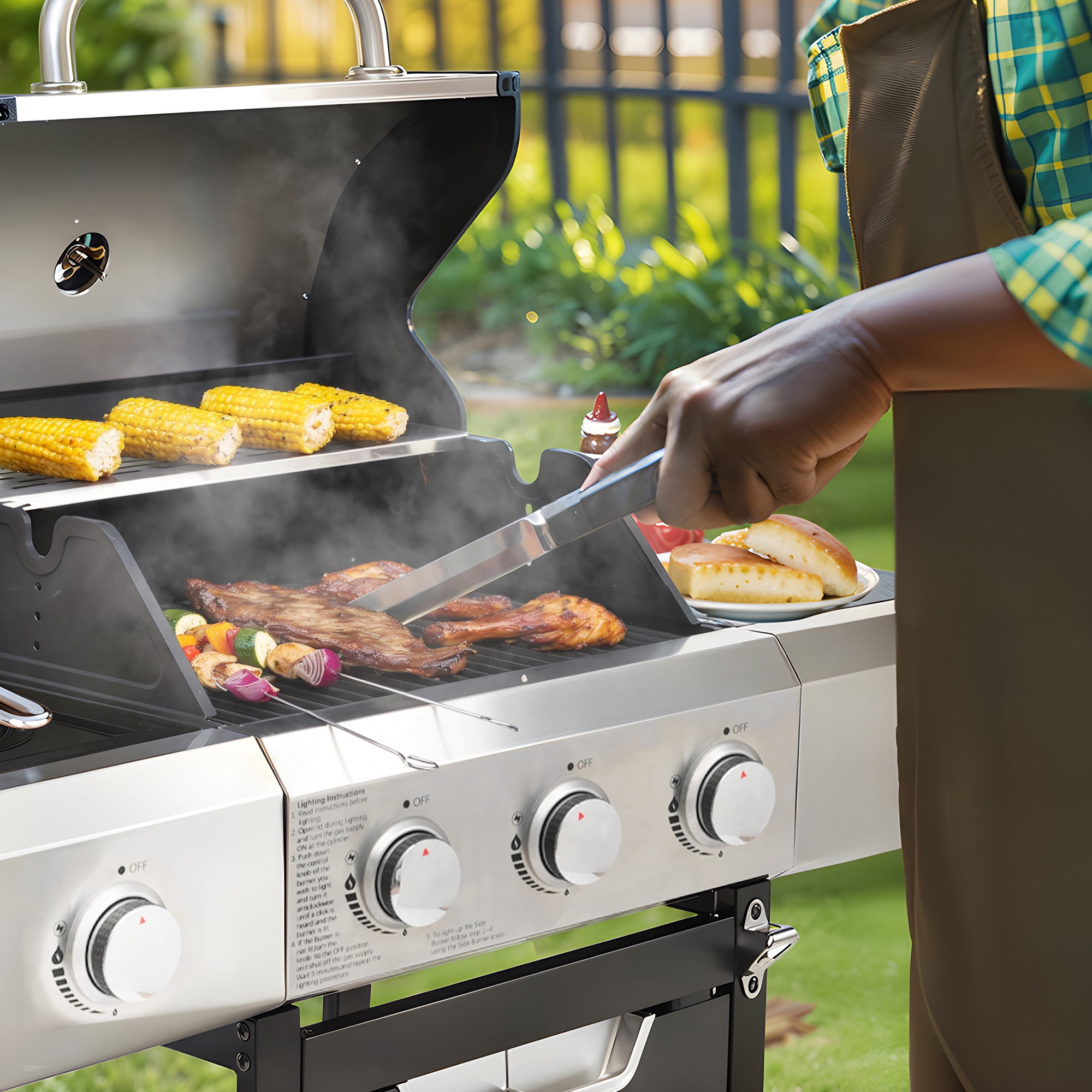 Syngar 3-Burner Propane Gas Grill with Side Burner, 40,500 BTU