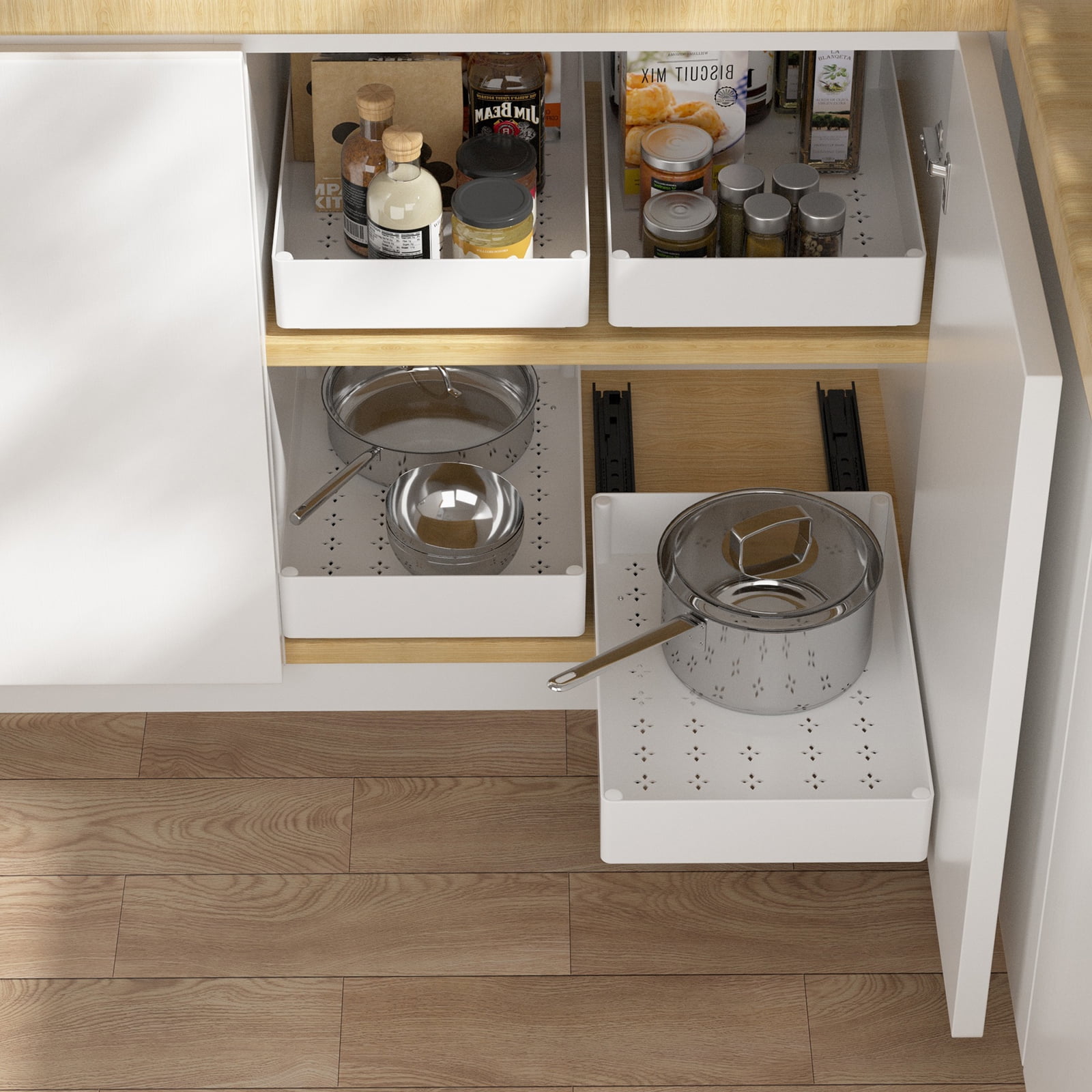 Stackable Slide Out Cabinet Baskets Sturdy Kitchen Dishes Storage Drawer Organizers Practical Pull Out Holder Rack