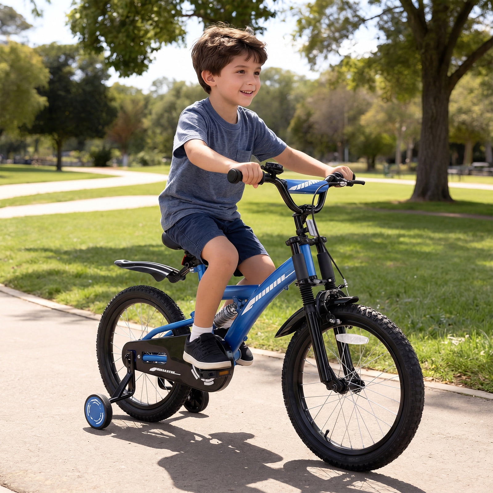 SUGIFT 16 Inch Kids Bike for Boys Girls Ages 4-7, Training Wheels, Handbrake and Bell, Blue