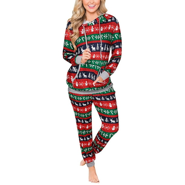 Lallc Womens Hooded Pockets Tops Pants Drawstring Casual Christmas Xmas Pyjamas Set Walmart Com Walmart Com