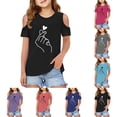 thumbnail image 6 of NAFUU Girls T Shirts Finger Heart Graphic T-Shirts Off Shoulder Short Sleeve O-Neck Blouse For Children Daily Wear Versatile Baby Girl Clothes 11-12 Years, 6 of 6