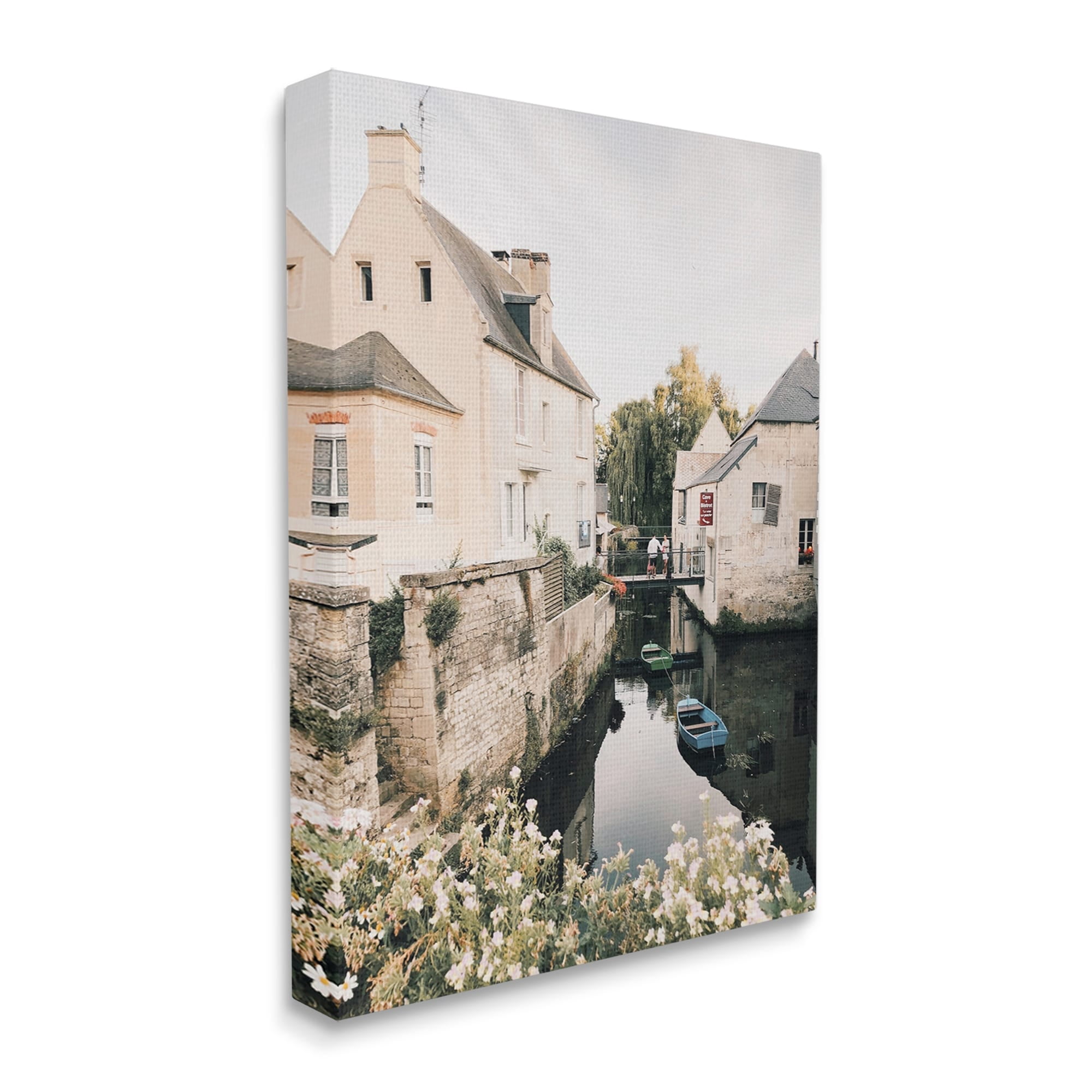 Stupell Industries Village Canal River Boats Garden Coastal Photography Gallery Wrapped Canvas Print Wall Art