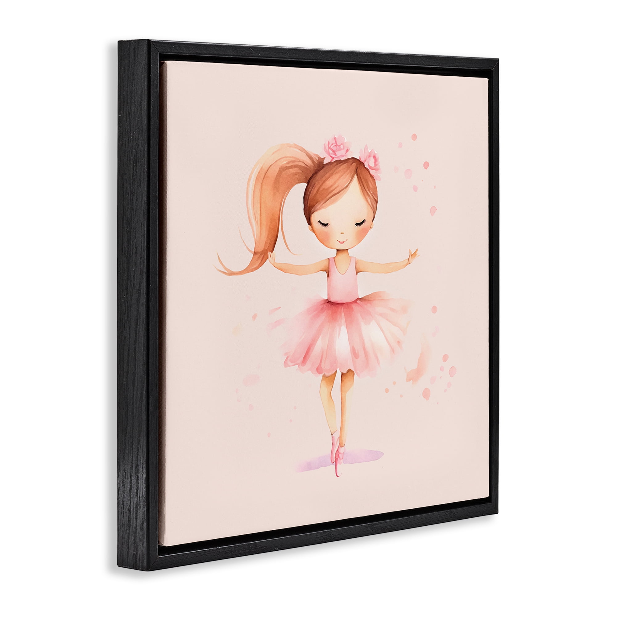 Stupell Industries Little Dancer Girl People Painting Black Floater Framed Canvas Art Print Wall Art, 18 x 18
