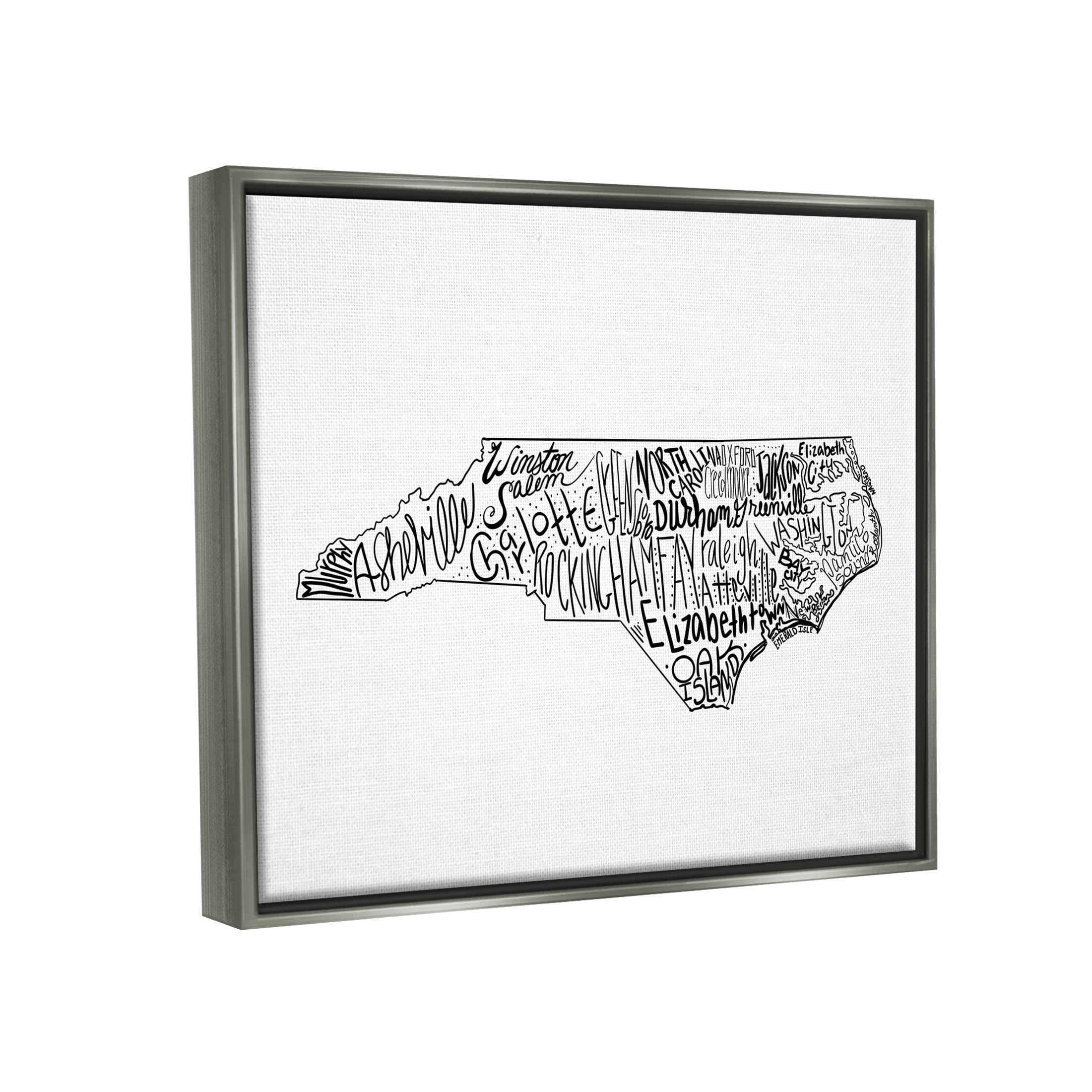 Stupell Industries North Carolina State Cities Graphic Art Luster Gray Floating Framed Canvas Print Wall Art, Design by The Saturday Evening Post