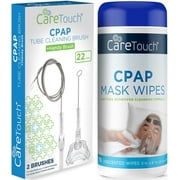 Care Touch CPAP Mask Wipes, Unscented - 70 Wipes Plus CPAP Tube Cleaning Brush (7 feet)