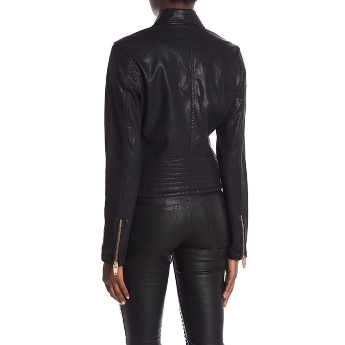 blanknyc denim faux leather trim long hooded jacket