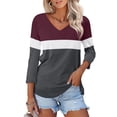 thumbnail image 2 of Endives Women's Long Sleeve T-shirt V Neck Tops Color Block/Solid Shirts Basic Summer Tees Womens Long Sleeve Tops, 2 of 7