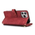 thumbnail image 4 of Allytech Zipper Wallet Case for iPhone 15 Pro Max with Wrist Strap & Shoulder Strap, Premium PU Leather Card Slots Kickstand Magnetic Clasp Shockproof Protective Cover Case - Red, 4 of 9