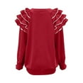 thumbnail image 7 of Christmas Trendy Sweatshirts for Women Ruffle Pleated Long Sleeve Oversized Crewneck Pullover Holiday Tops (S, Red 11), 7 of 7